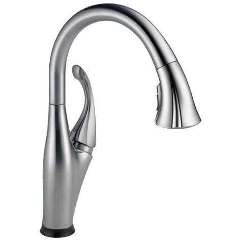 deck mount faucet nickel with pull spray metal housing touch|Delta Faucet Essa Kitchen Faucet with Pull Down .